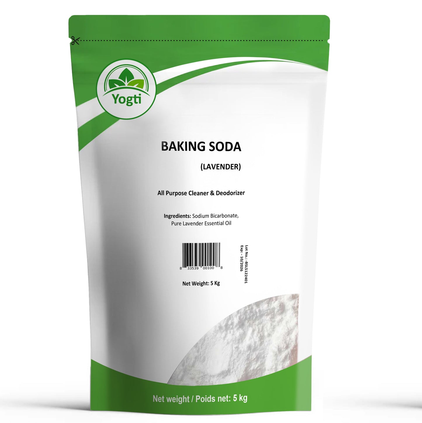 Yogti Pure Baking Soda Lavender, 5 Kilo - Infused with 100% Pure and Natural Lavender Oil, All Purpose Cleaner & Deodorizer, Household Cleaner, Bathroom Cleaner, Laundry Booster