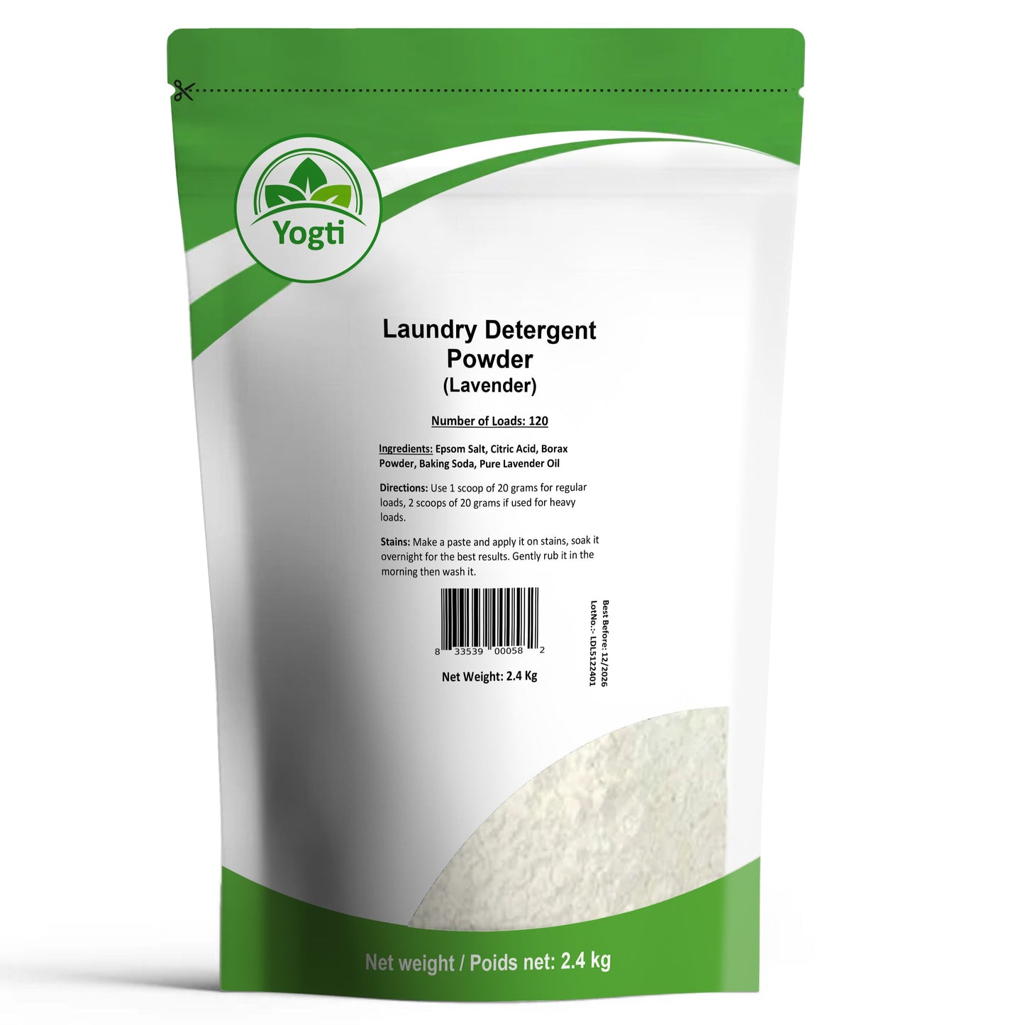Yogti Natural Laundry Detergent Powder, Supreme Concentrated, Made with Epsom Salts and Pure Essential Oil - Lavender - 120 Loads