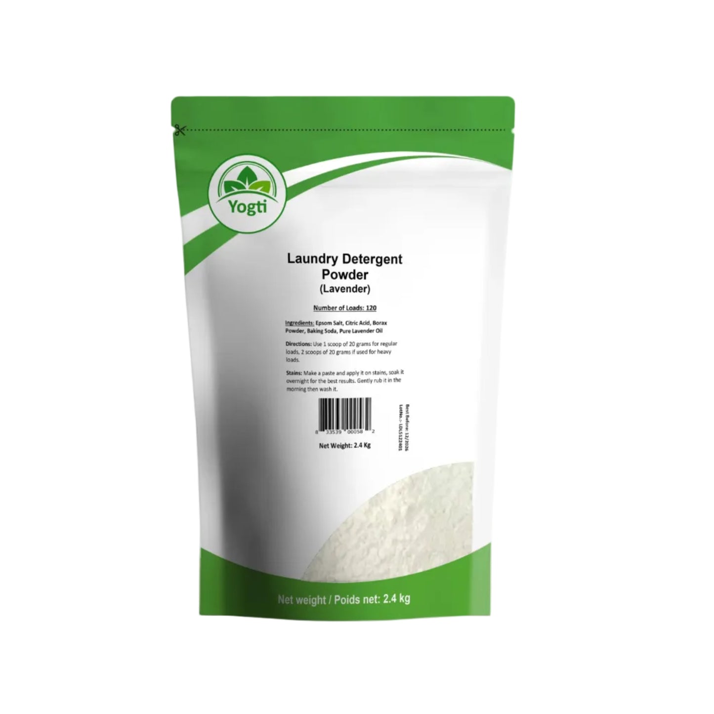 Yogti Natural Laundry Detergent Powder, Supreme Concentrated, Made with Epsom Salts and Pure Essential Oil - Lavender - 120 Loads
