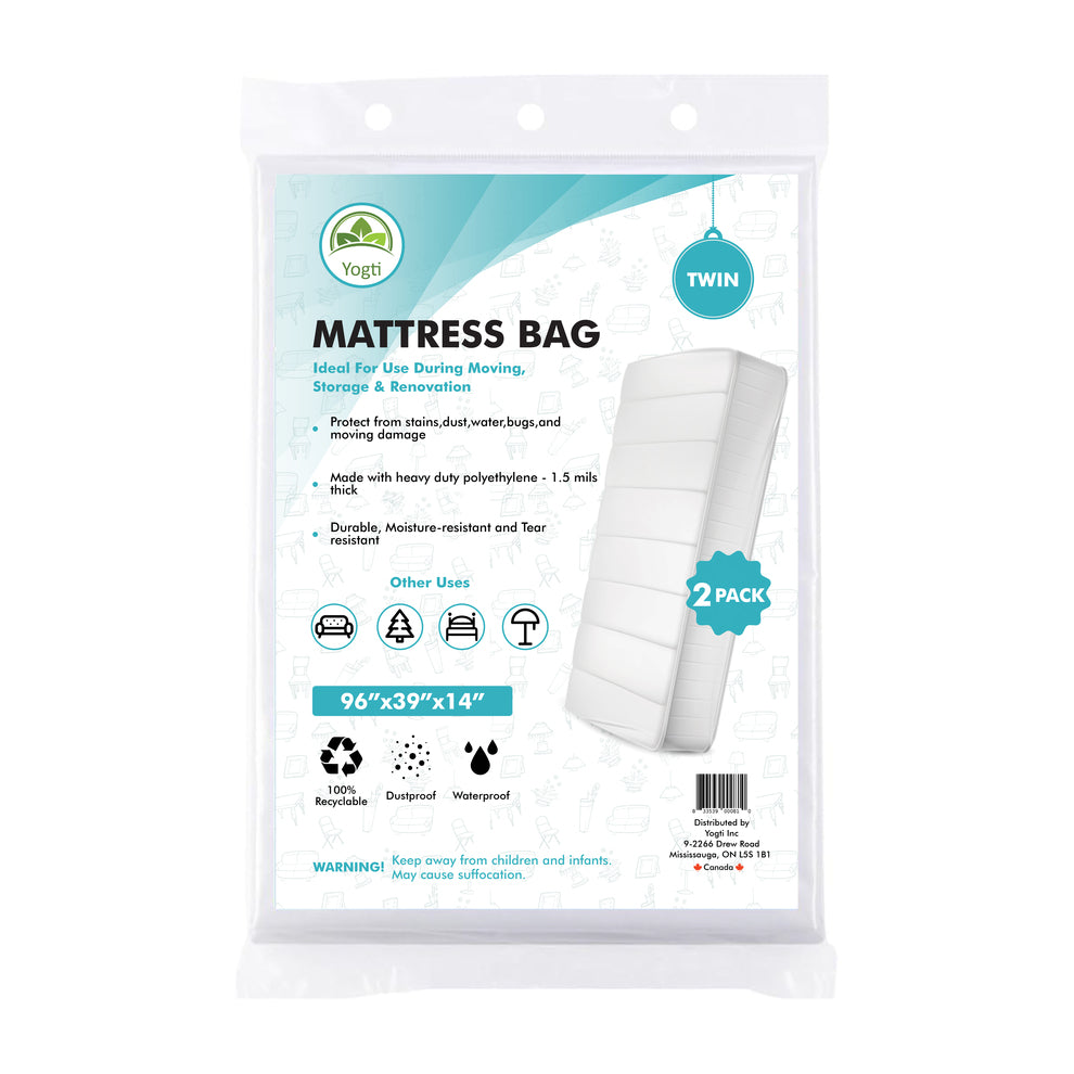 Yogti Twin XL/Twin Mattress Bag for Moving Storage - 96" x 39" x 14", Heavy Duty, Tear Resistant, Anti-Slip, 1.5 mils Thick, Clear Plastic Mattress Bag Twin Size - Pack of 2