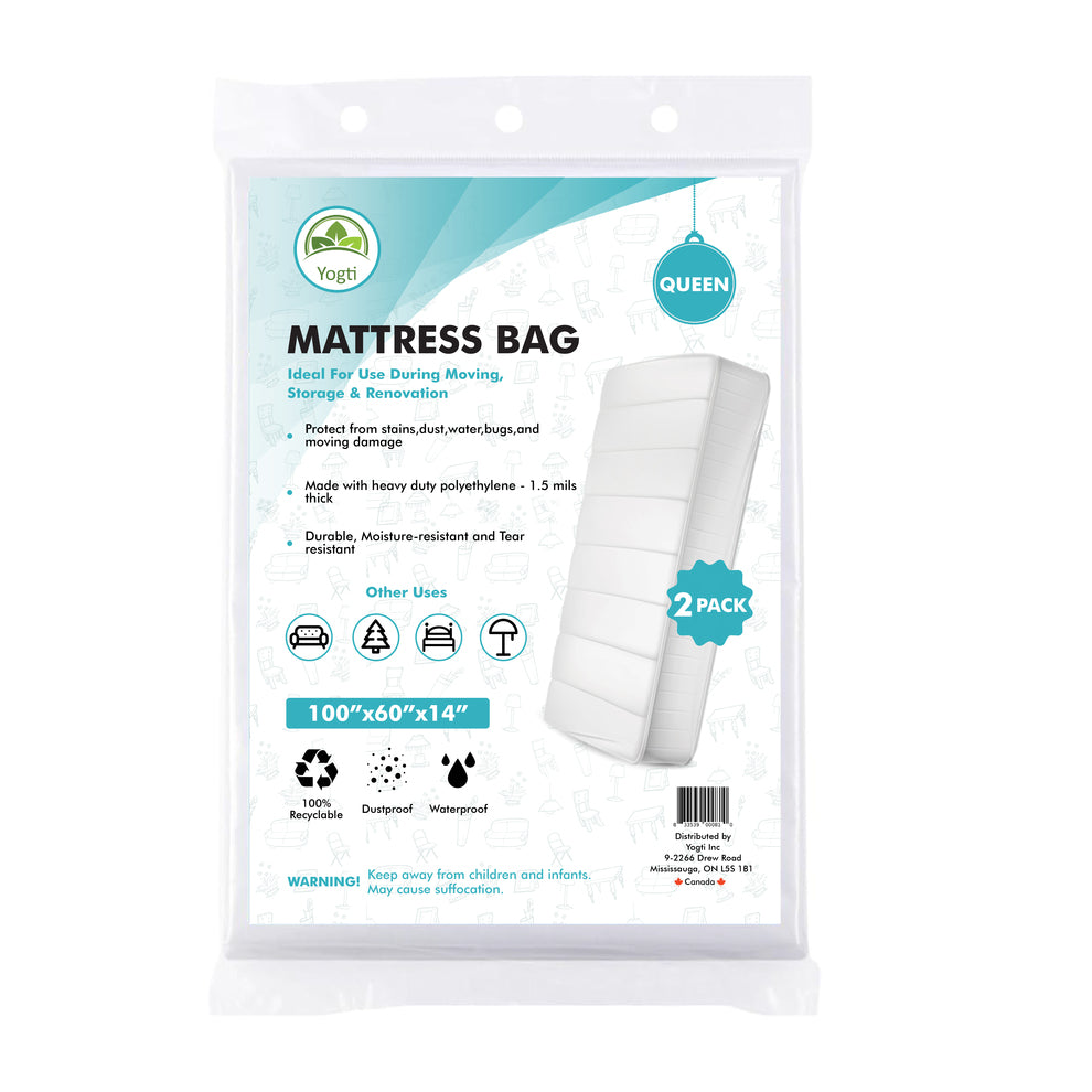 Yogti Queen Mattress Bag for Moving Storage, Heavy Duty Mattress Cover, Anti Slip, Tear Resistant, 1.5 mils Thick, Clear Plastic Mattress Queen Size, 60'' X 14'' X 100'' Pack of 2