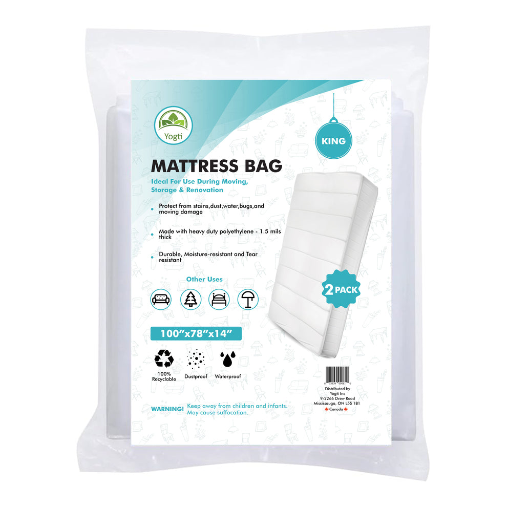 Yogti King Mattress Bag for Moving Storage, Heavy Duty, Anti Slip, Tear Resistant, 1.5 mils Thick, Clear Plastic Mattress King Size 100" x 78" x 14" - Pack of 2