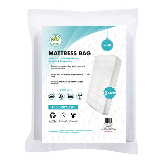 Yogti King Mattress Bag for Moving Storage, Heavy Duty, Anti Slip, Tear Resistant, 1.5 mils Thick, Clear Plastic Mattress King Size 100" x 78" x 14" - Pack of 2