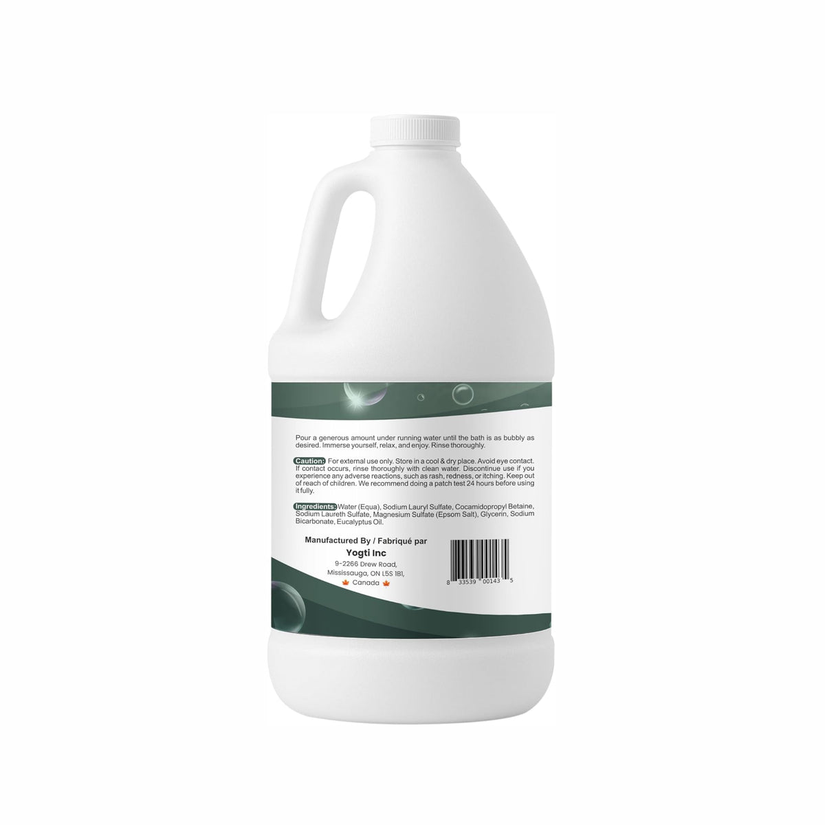 Yogti [Made in Canada] Foaming Bubble Bath Body Wash, 2 Eucalyptus, Made with with Epsom Salt & Pure Eucalyptus Essential Oil - 2 L