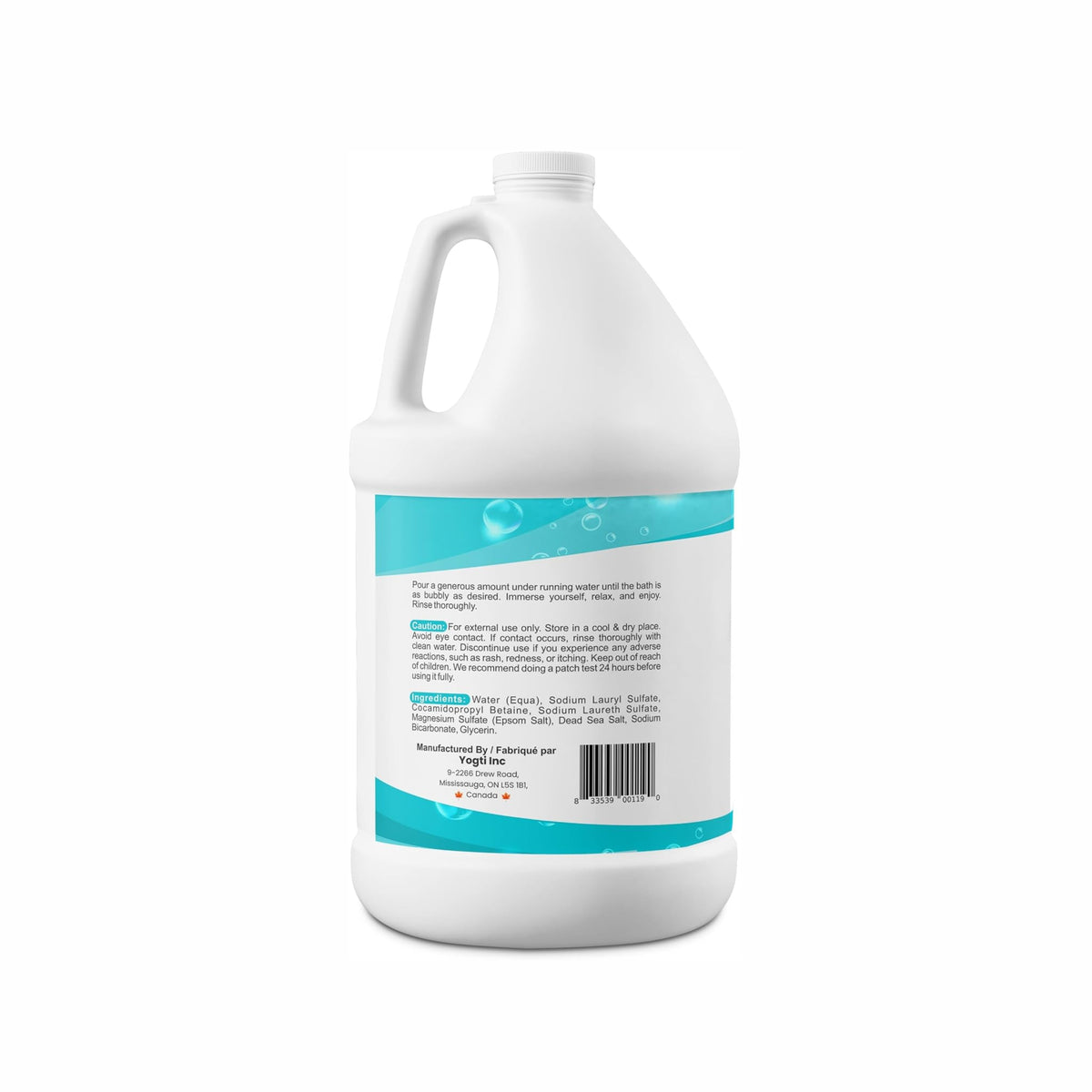 Yogti Foaming Bubble Bath and Body Wash, Made in Canada with Pure Dead Sea Salt and Epsom Salt, Mineral Rich, Unscented - 3.8 L