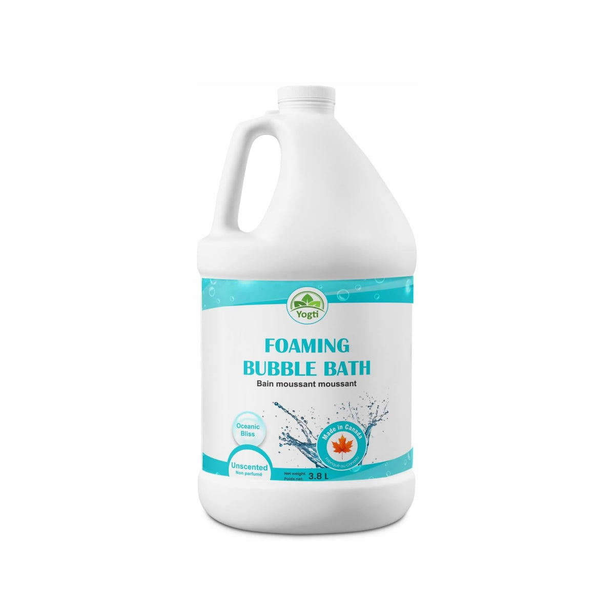 Yogti Foaming Bubble Bath and Body Wash, Made in Canada with Pure Dead Sea Salt and Epsom Salt, Mineral Rich, Unscented - 3.8 L