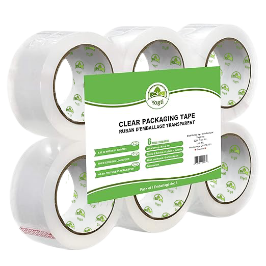 Yogti Clear Packing Tape, Packaging Tape Heavy Duty 240 Gauge - 1.88" x 100M - 6 Rolls, 60 Micron, 2.4 mil, 109 Yards per roll