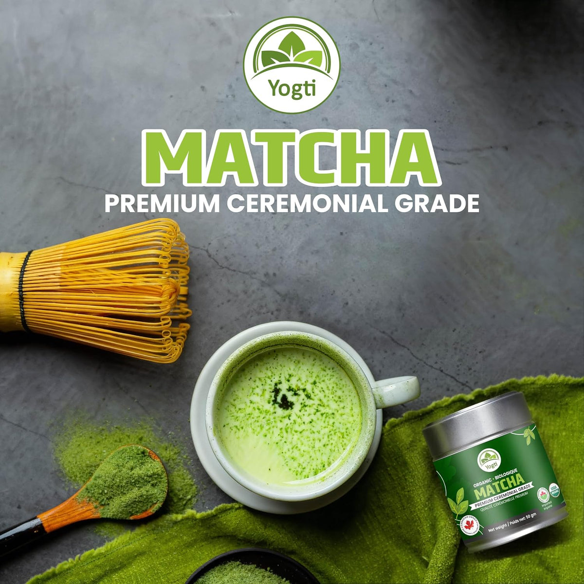Organic Matcha Green Tea Powder – Ceremonial Grade – 50g Tin | Premium Japanese Green Tea | Smooth & Vibrant | Superfood for Lattes, Smoothies & Baking