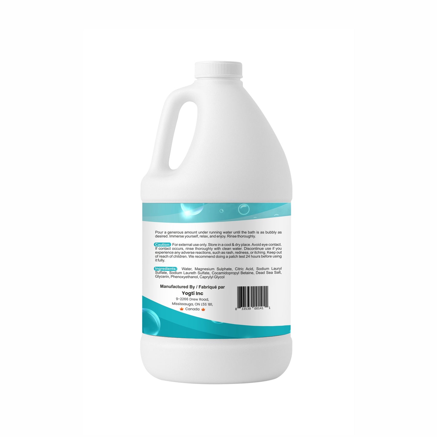 Yogti [Made in Canada] Foaming Bubble Bath Body Wash, 2 L, Unscented, Made with with Pure Dead Sea Salt and Epsom Salt - 2 L